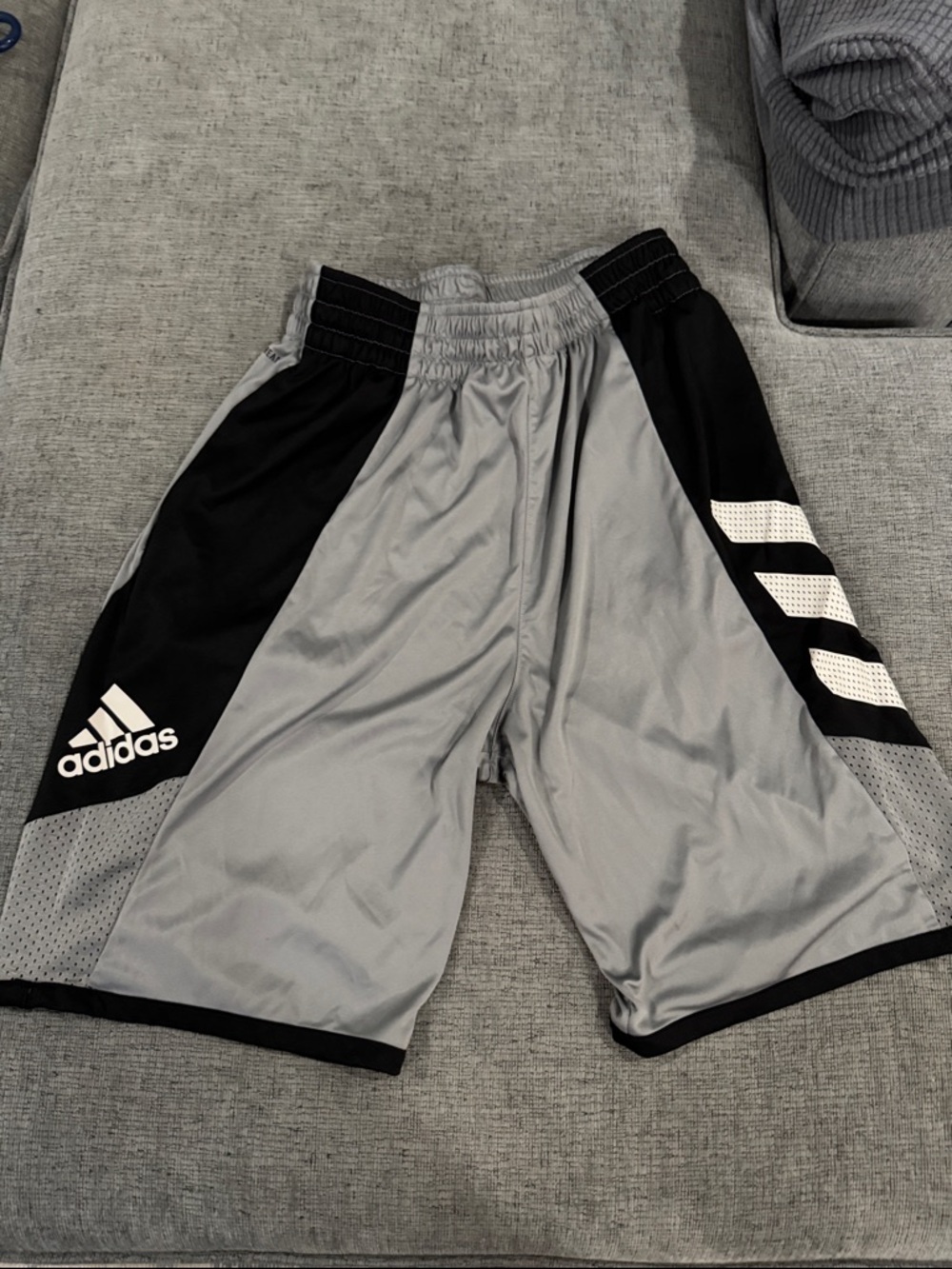 adidas Gray and Black Mens Athletic Shorts with White Stripes